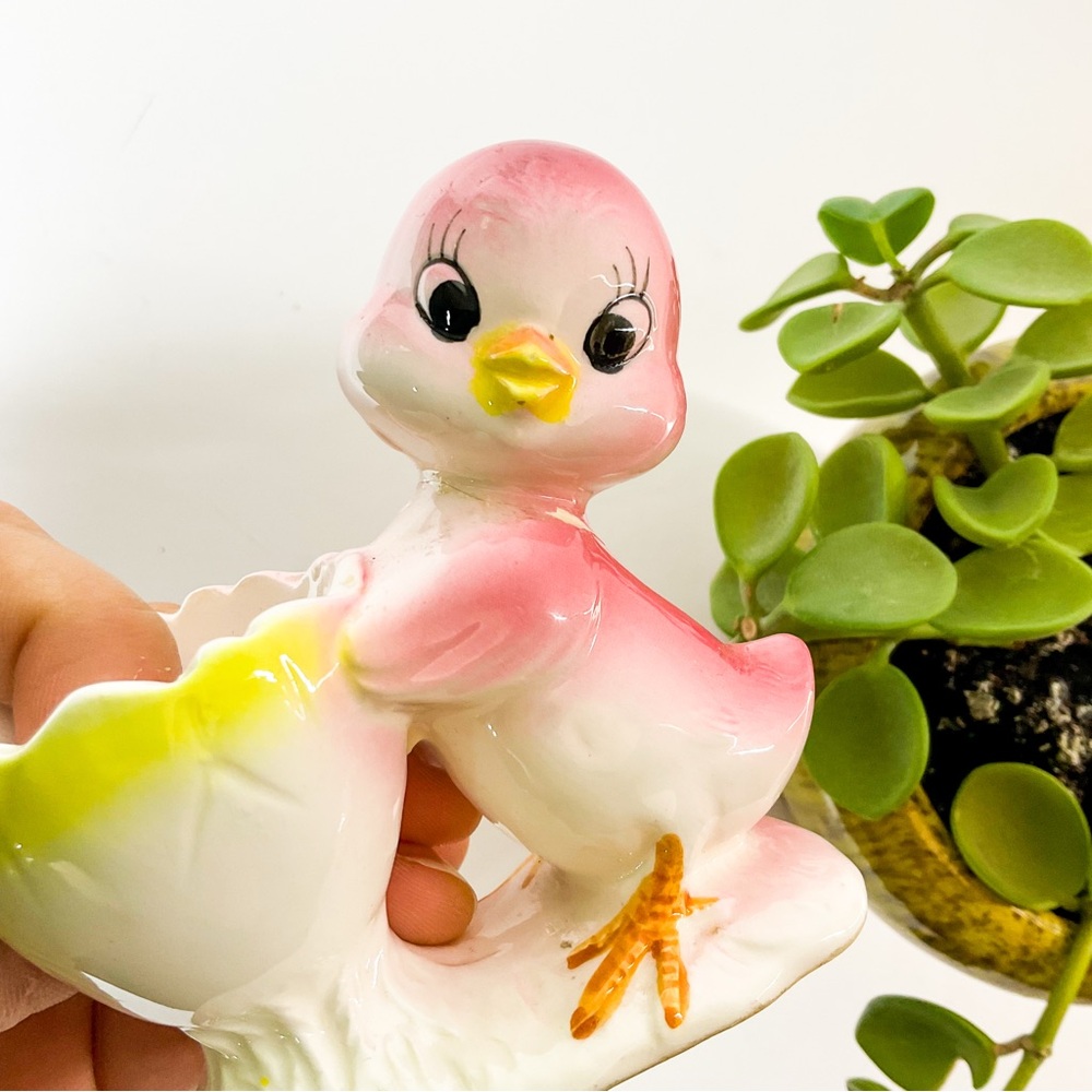 VINTAGE Mid-Century Japanese Pink Duck Eggcup Set Ceramic Figurines - Picture 7 of 7